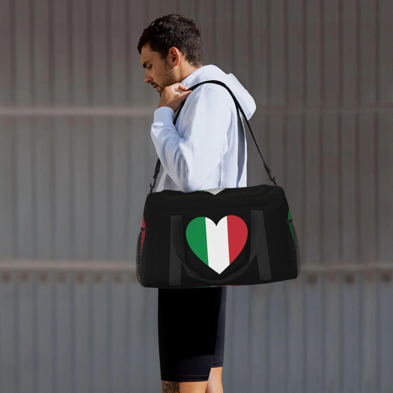 Love Italy Flag Travel Duffel Bag Large Foldable Waterproof Overnight Bag For Beach Swim Bags Pool Sports Gym