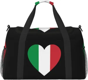 Love Italy Flag Travel Duffel Bag Large Foldable Waterproof Overnight Bag For Beach Swim Bags Pool Sports Gym
