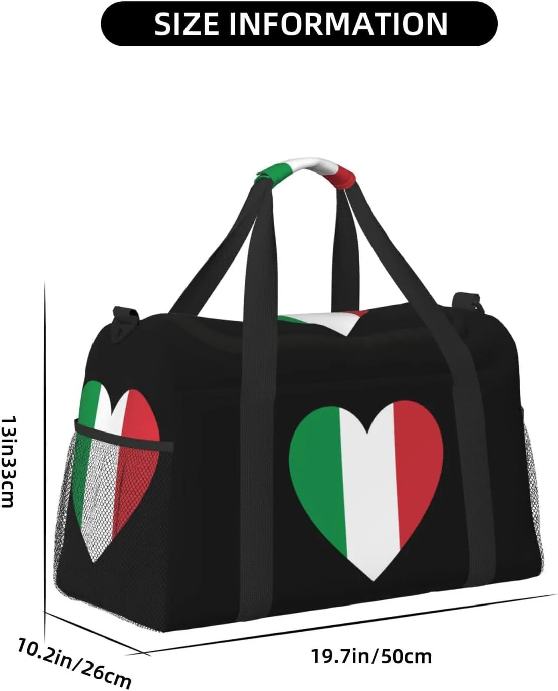 Love Italy Flag Travel Duffel Bag Large Foldable Waterproof Overnight Bag For Beach Swim Bags Pool Sports Gym