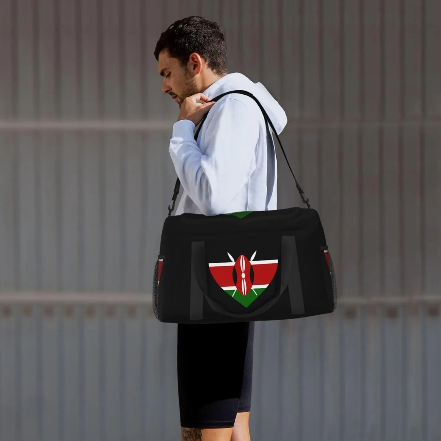 Love Kenya Flag Travel Duffel Bag Large Foldable Waterproof Overnight Bag For Beach Swim Bags Pool Sports Gym