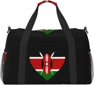 Love Kenya Flag Travel Duffel Bag Large Foldable Waterproof Overnight Bag For Beach Swim Bags Pool Sports Gym