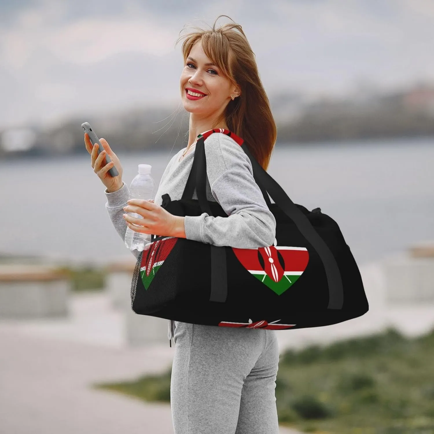 Love Kenya Flag Travel Duffel Bag Large Foldable Waterproof Overnight Bag For Beach Swim Bags Pool Sports Gym