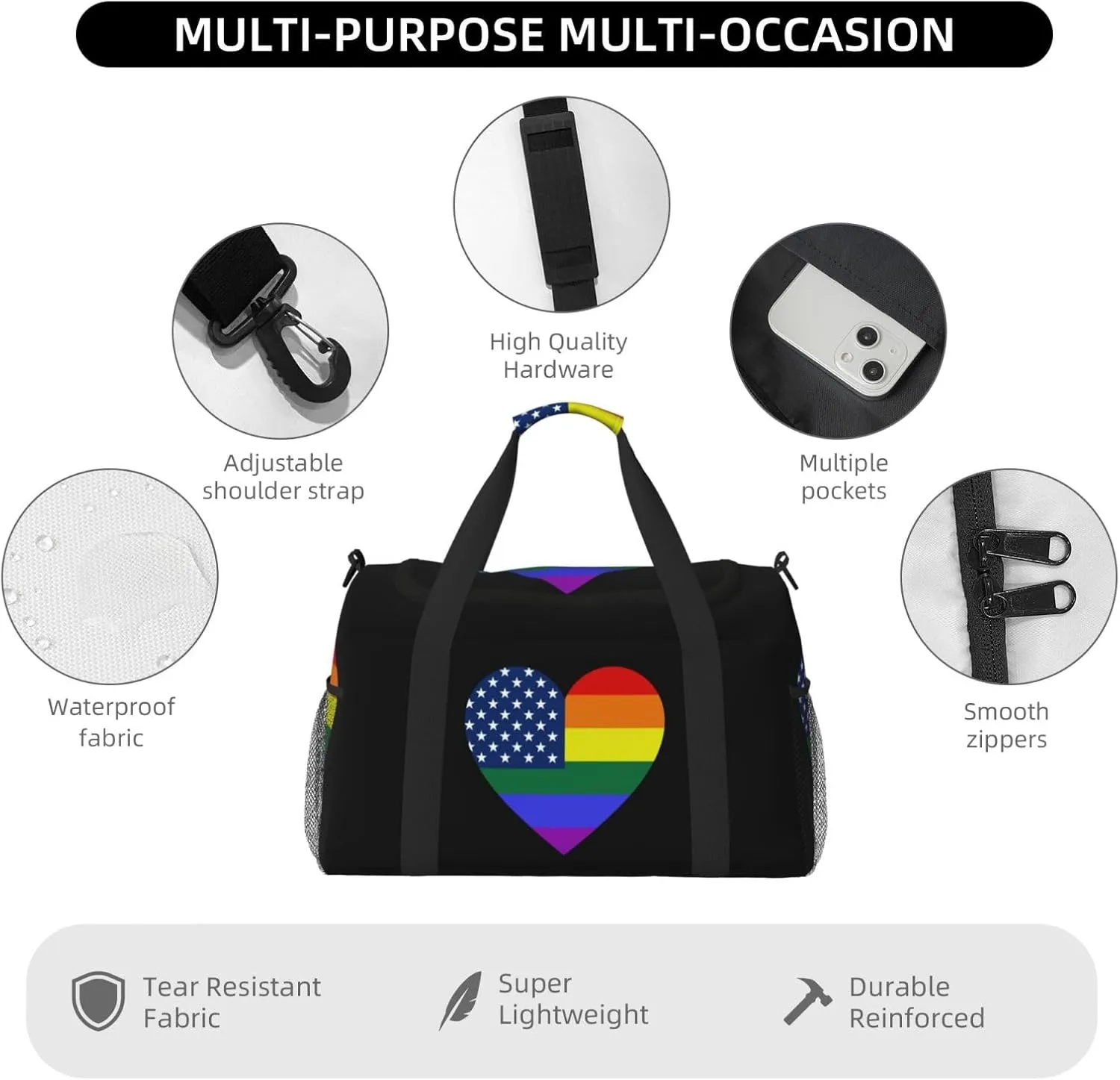 Love Lgbt Usa Flag Travel Duffel Bag Large Foldable Waterproof Overnight Bag For Beach Swim Bags Pool Sports Gym