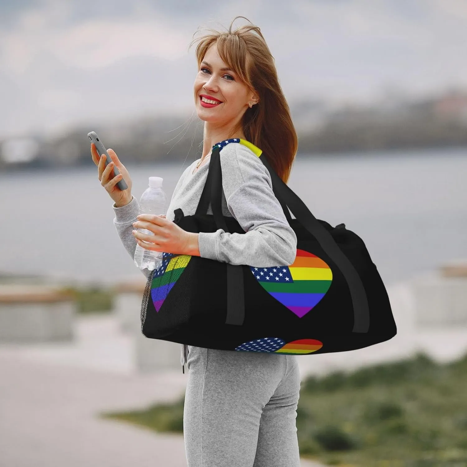 Love Lgbt Usa Flag Travel Duffel Bag Large Foldable Waterproof Overnight Bag For Beach Swim Bags Pool Sports Gym