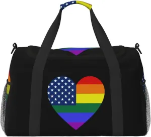 Love Lgbt Usa Flag Travel Duffel Bag Large Foldable Waterproof Overnight Bag For Beach Swim Bags Pool Sports Gym
