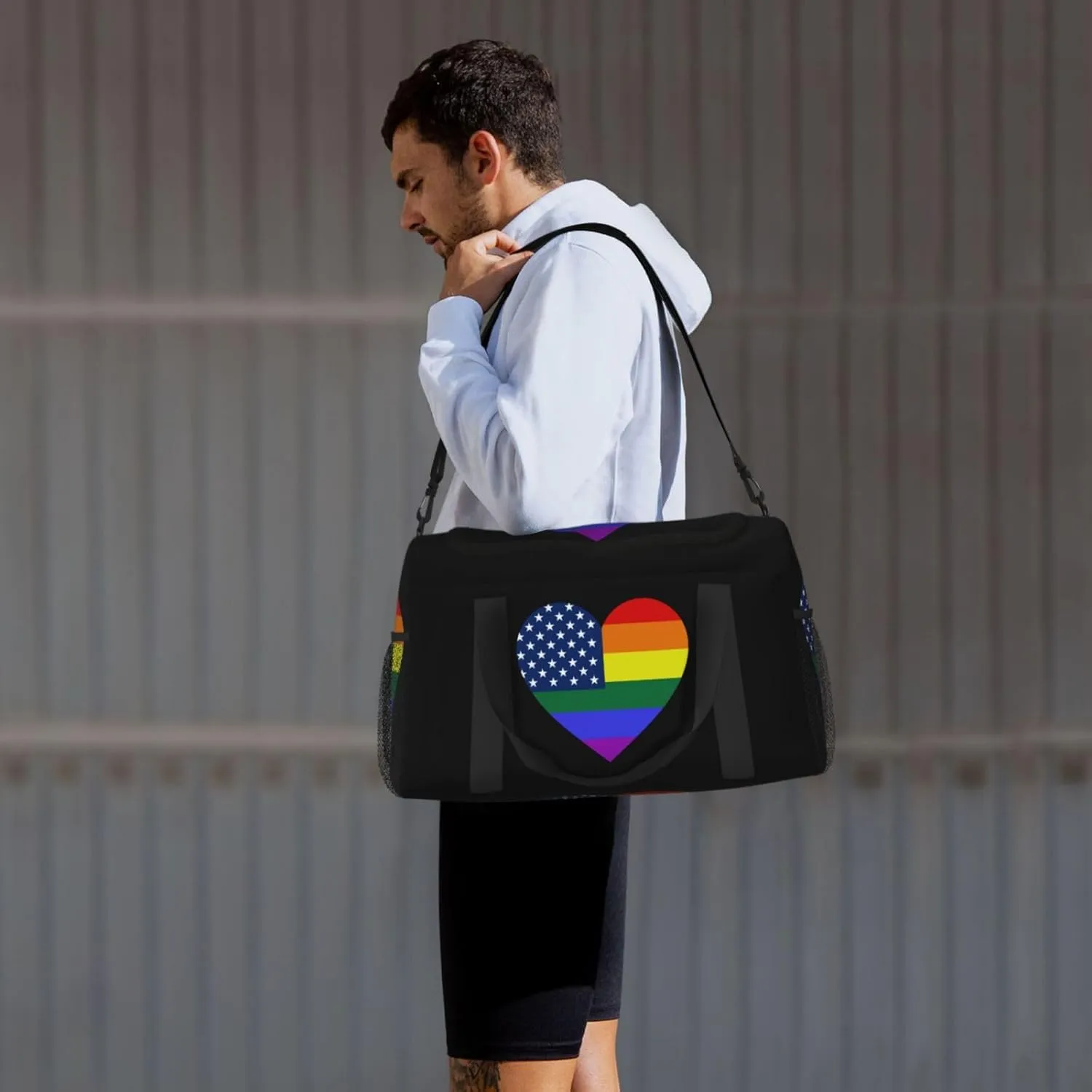 Love Lgbt Usa Flag Travel Duffel Bag Large Foldable Waterproof Overnight Bag For Beach Swim Bags Pool Sports Gym