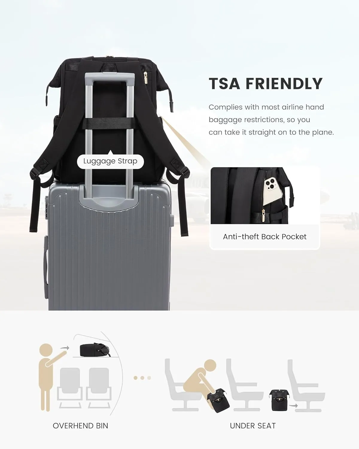 LOVEVOOK 17.3 Inch Laptop Backpack for Women, Large Capacity Travel Backpack with Organizer Bag, Waterproof Carry on Backpack Work Bag with USB Port, Teacher Nurse Backpack Purse, 2PCS, Black