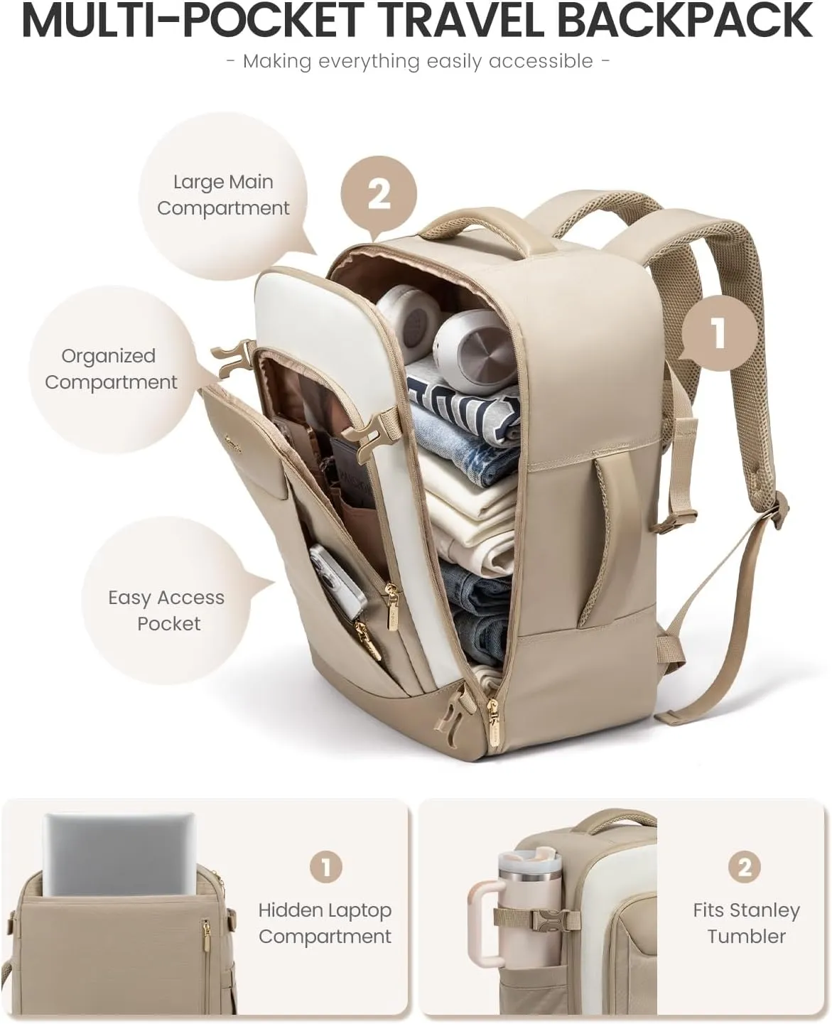 LOVEVOOK 50L Travel Backpack for Women Men, Large Carry on Backpack for Airplanes TSA Personal Item Travel Bag fits 17.3" Laptop, Waterproof Weekender Essentials Airline Approved with 2 Packing Cubes