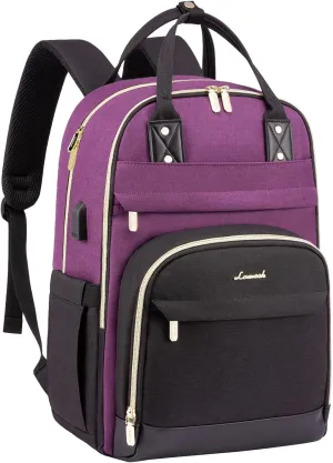 LOVEVOOK Backpack for Women, Fits 15.6 Inch Laptop Bag, Fashion Travel Work Anti-theft Bag, Business Computer Waterproof Teacher Backpack Purse, Purple-Black