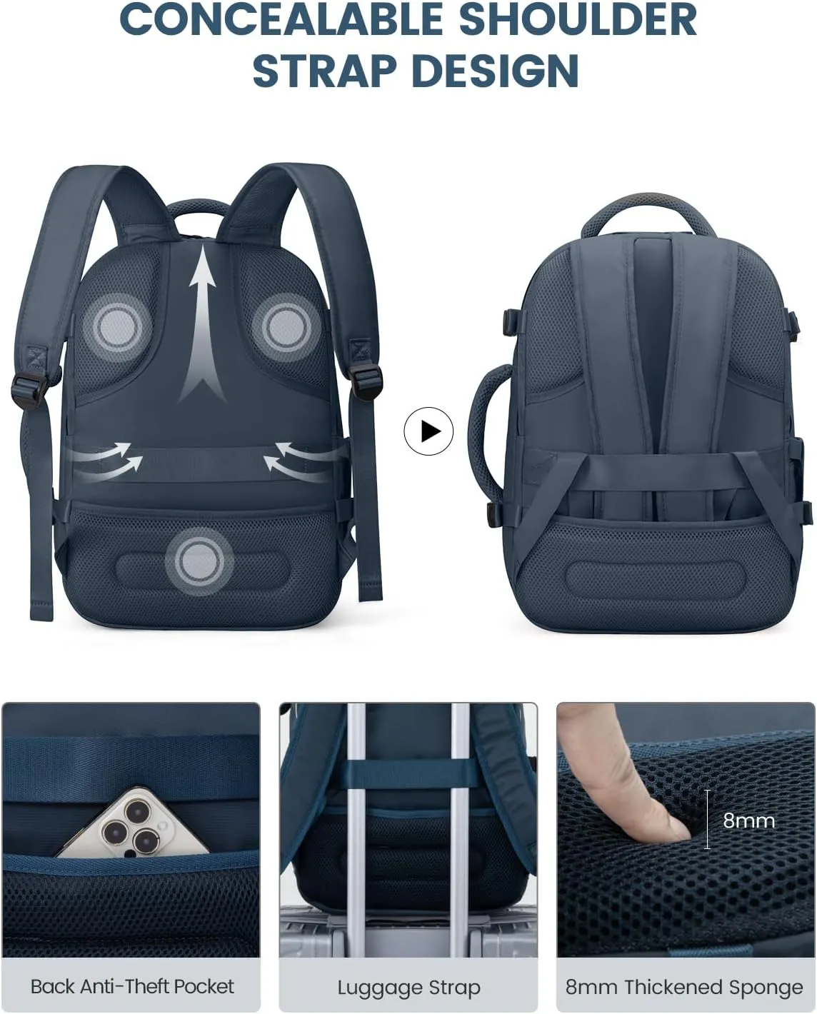 LOVEVOOK Carry on Backpack, 30L Travel Backpack for Women Airline Approved,Luggage Business Weekender Overnight Daypack as Personal Item fit for 15.6 inch Laptop,Blue Green