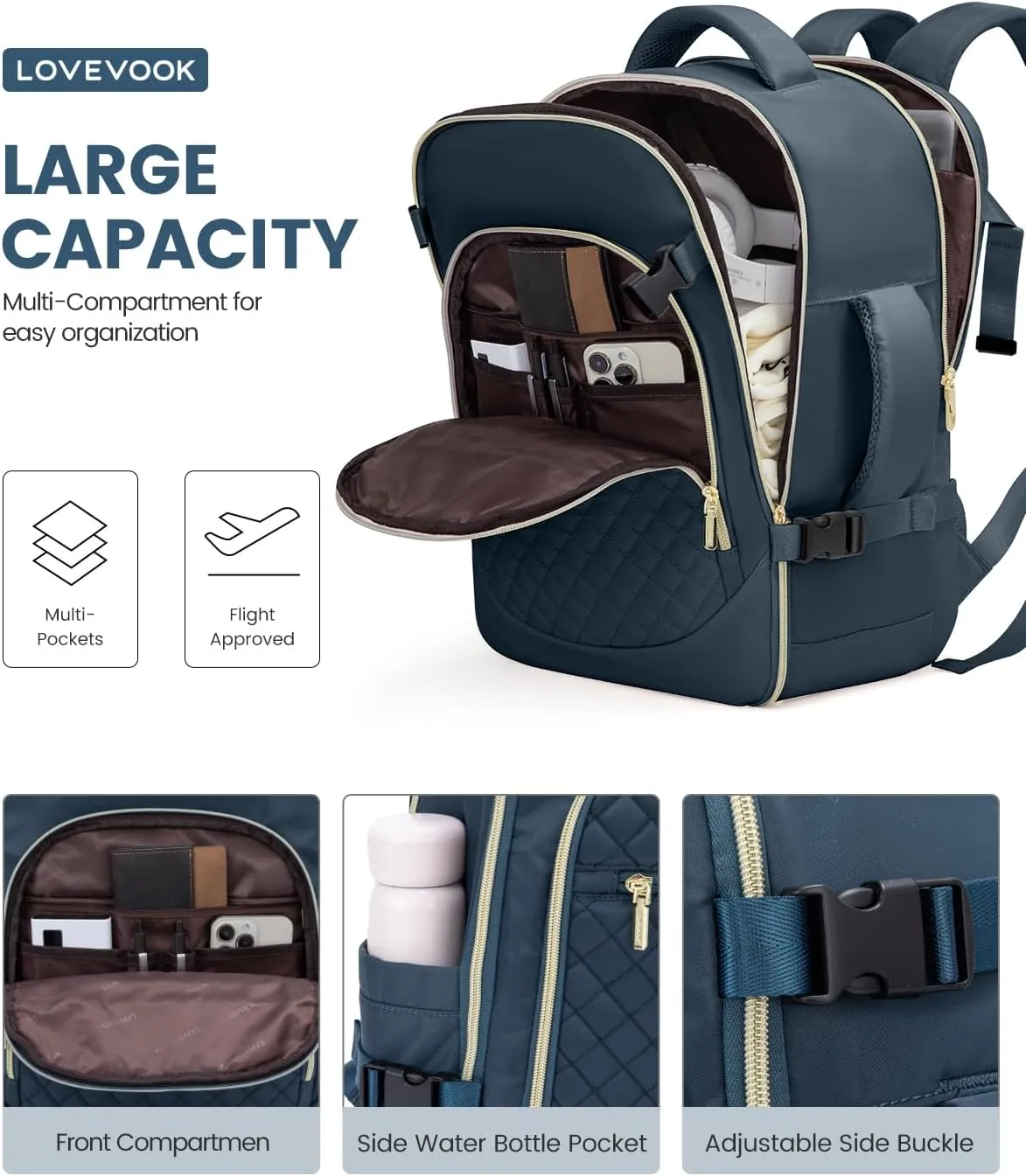 LOVEVOOK Carry on Backpack, 30L Travel Backpack for Women Airline Approved,Luggage Business Weekender Overnight Daypack as Personal Item fit for 15.6 inch Laptop,Blue Green