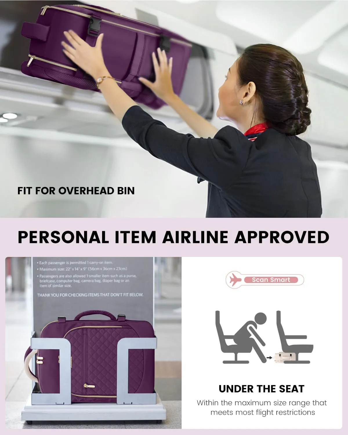 LOVEVOOK Carry on Backpack, 30L Travel Backpack for Women Airline Approved,Luggage Business Weekender Overnight Daypack as Personal Item fit for 15.6 inch Laptop,Purple