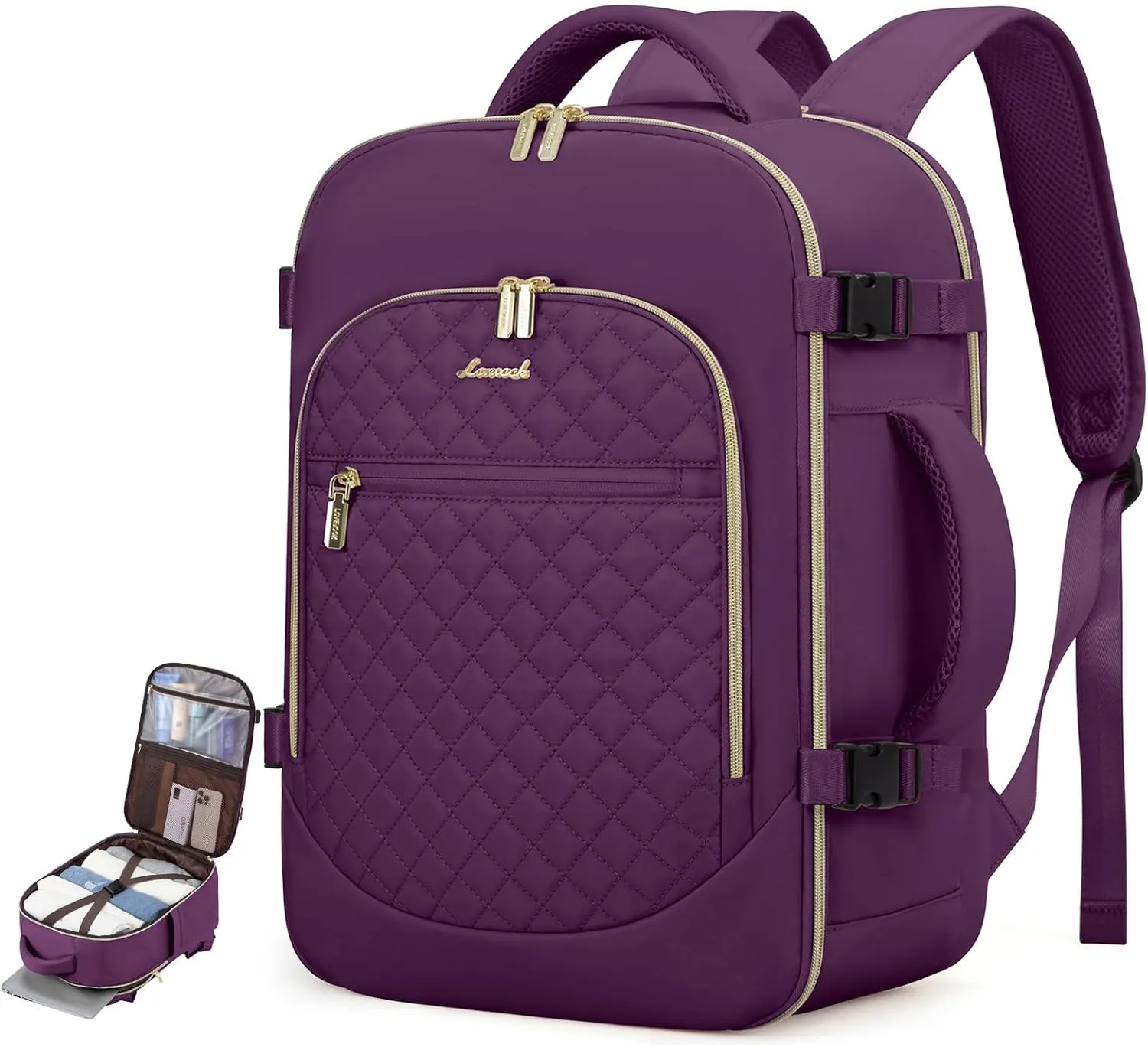 LOVEVOOK Carry on Backpack, 30L Travel Backpack for Women Airline Approved,Luggage Business Weekender Overnight Daypack as Personal Item fit for 15.6 inch Laptop,Purple