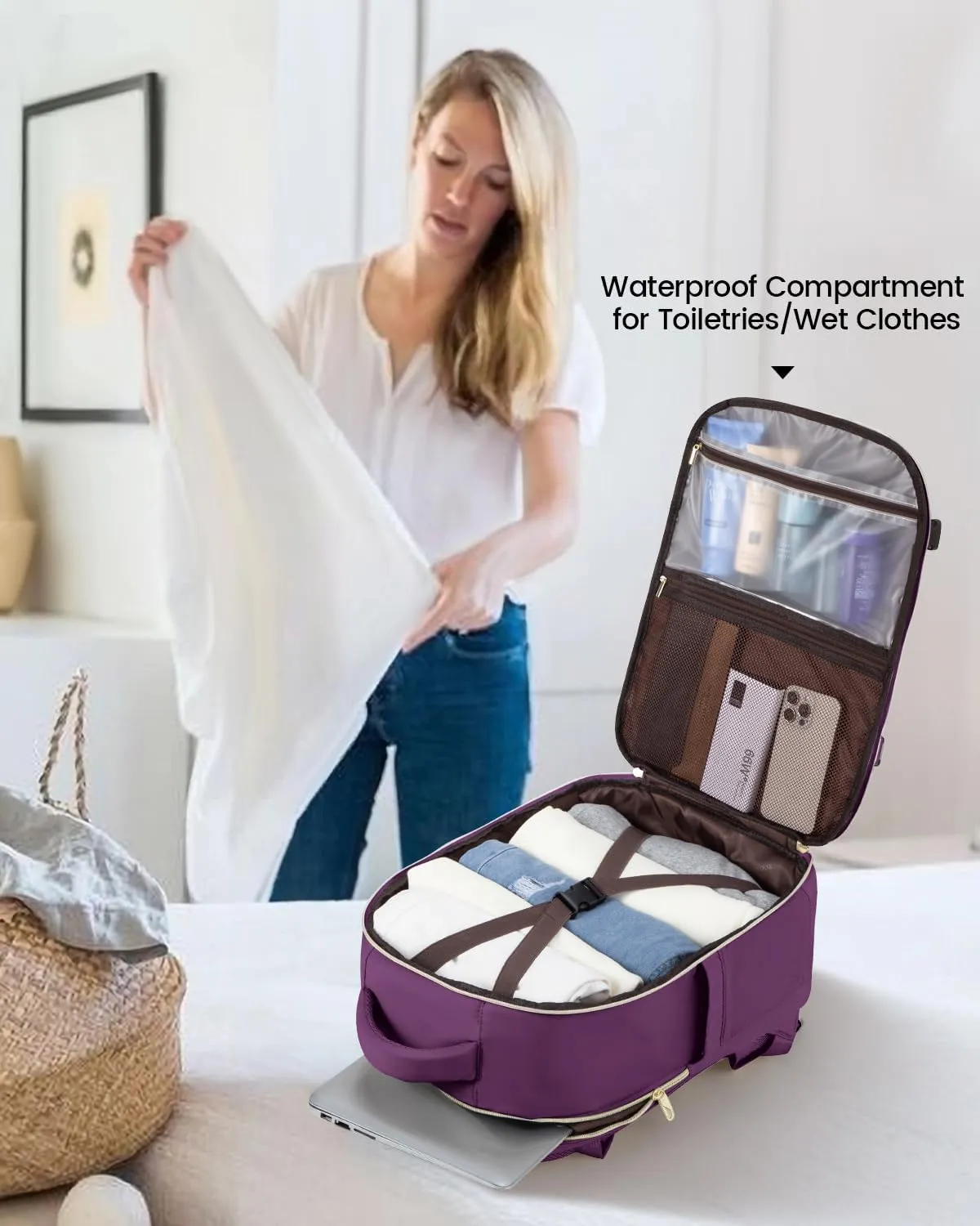 LOVEVOOK Carry on Backpack, 30L Travel Backpack for Women Airline Approved,Luggage Business Weekender Overnight Daypack as Personal Item fit for 15.6 inch Laptop,Purple