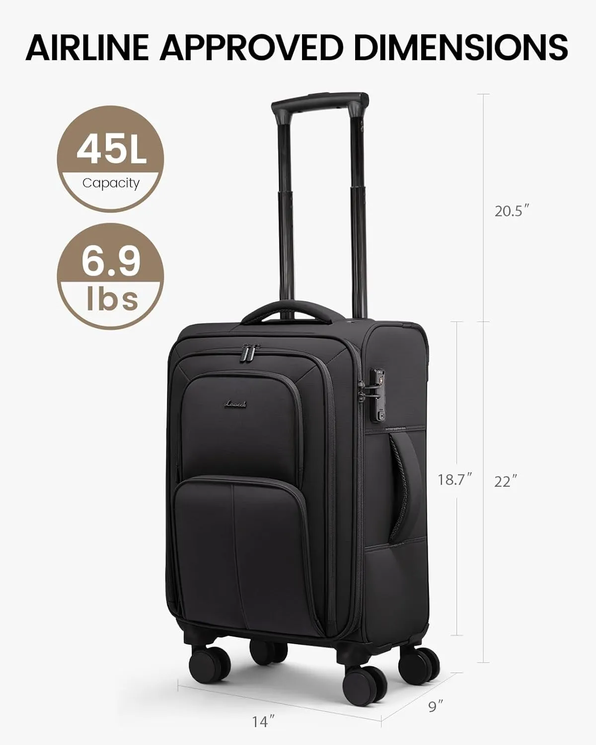 LOVEVOOK Carry On Luggage 22x14x9 Airline Approved, 22 Inch Softside Suitcases with Spinner Wheels, Lightweight Carry-on Suitcase with TSA Lock for Women Men, Large Luggage for Travel Business Trip