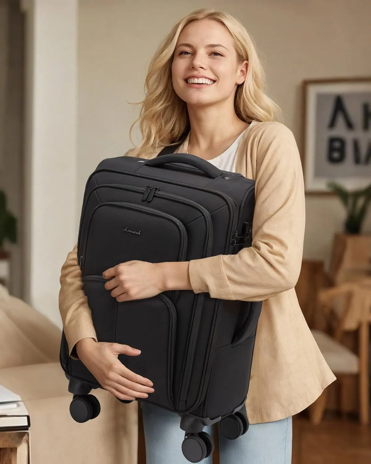 LOVEVOOK Carry On Luggage 22x14x9 Airline Approved, 22 Inch Softside Suitcases with Spinner Wheels, Lightweight Carry-on Suitcase with TSA Lock for Women Men, Large Luggage for Travel Business Trip