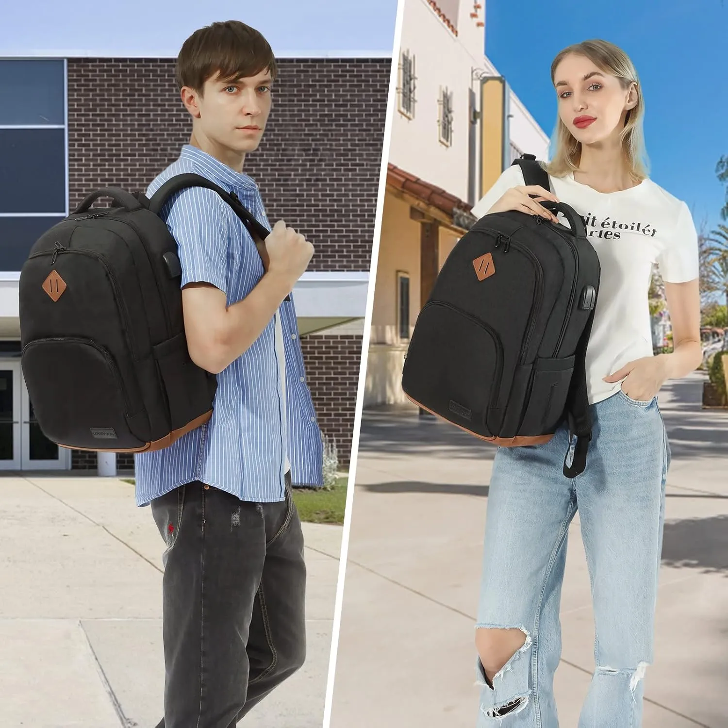 LOVEVOOK Classical Backpack for Women Men, School Bookbag with Laptop Compartment for College Work Travel, Water Resistant Daypack, Fit 15.6" Laptop