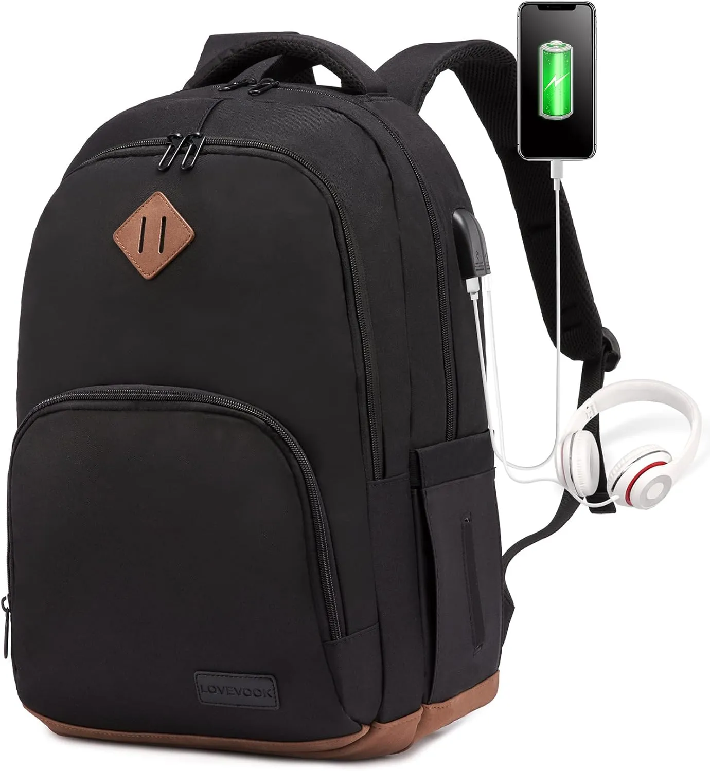 LOVEVOOK Classical Backpack for Women Men, School Bookbag with Laptop Compartment for College Work Travel, Water Resistant Daypack, Fit 15.6" Laptop