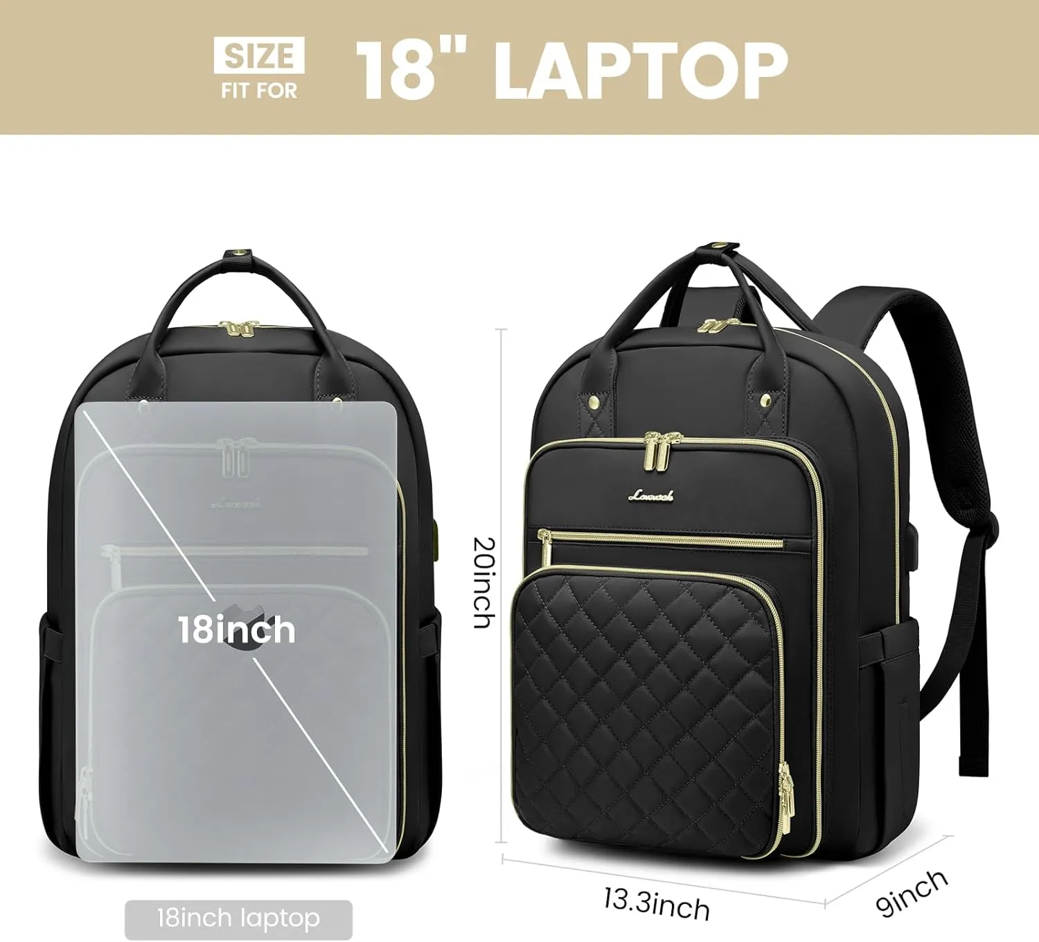 LOVEVOOK Extra Large Travel Backpack Stylish Laptop Backpack Purses for Women, Water Resistant Business Teacher Nurse College Work Computer Bag with USB Charging Port, Fits 18" Laptop