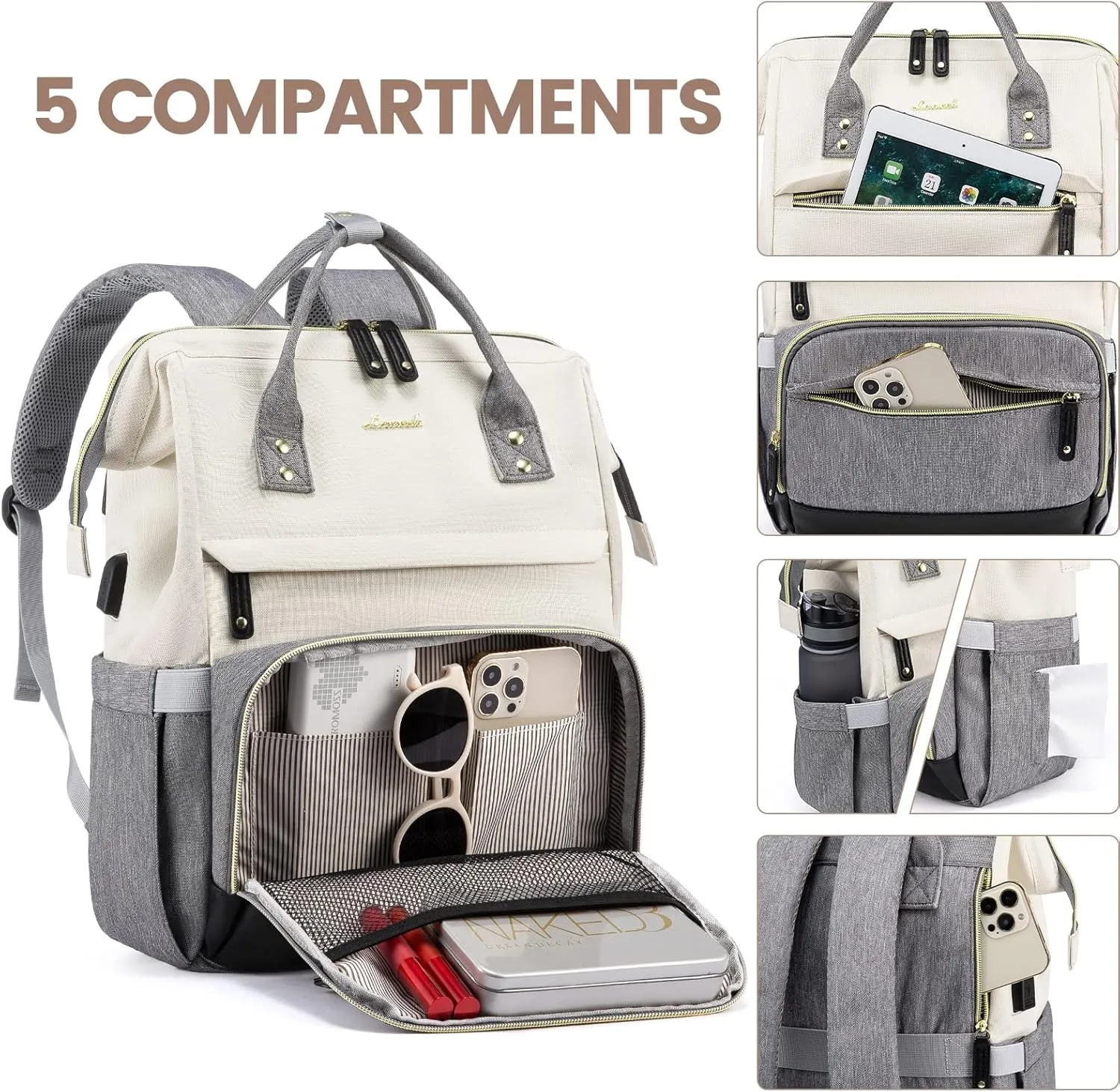 LOVEVOOK Laptop Backpack for Women, 15.6 Inch Work Business Backpacks Purse with USB Port, Large Capacity Nurse Bag College Bookbag for School, Waterproof Casual Daypack for Travel