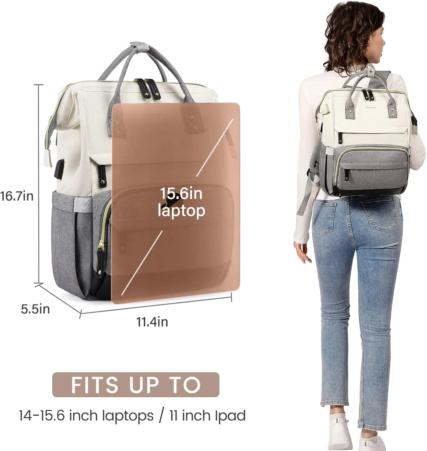 LOVEVOOK Laptop Backpack for Women, 15.6 Inch Work Business Backpacks Purse with USB Port, Large Capacity Nurse Bag College Bookbag for School, Waterproof Casual Daypack for Travel