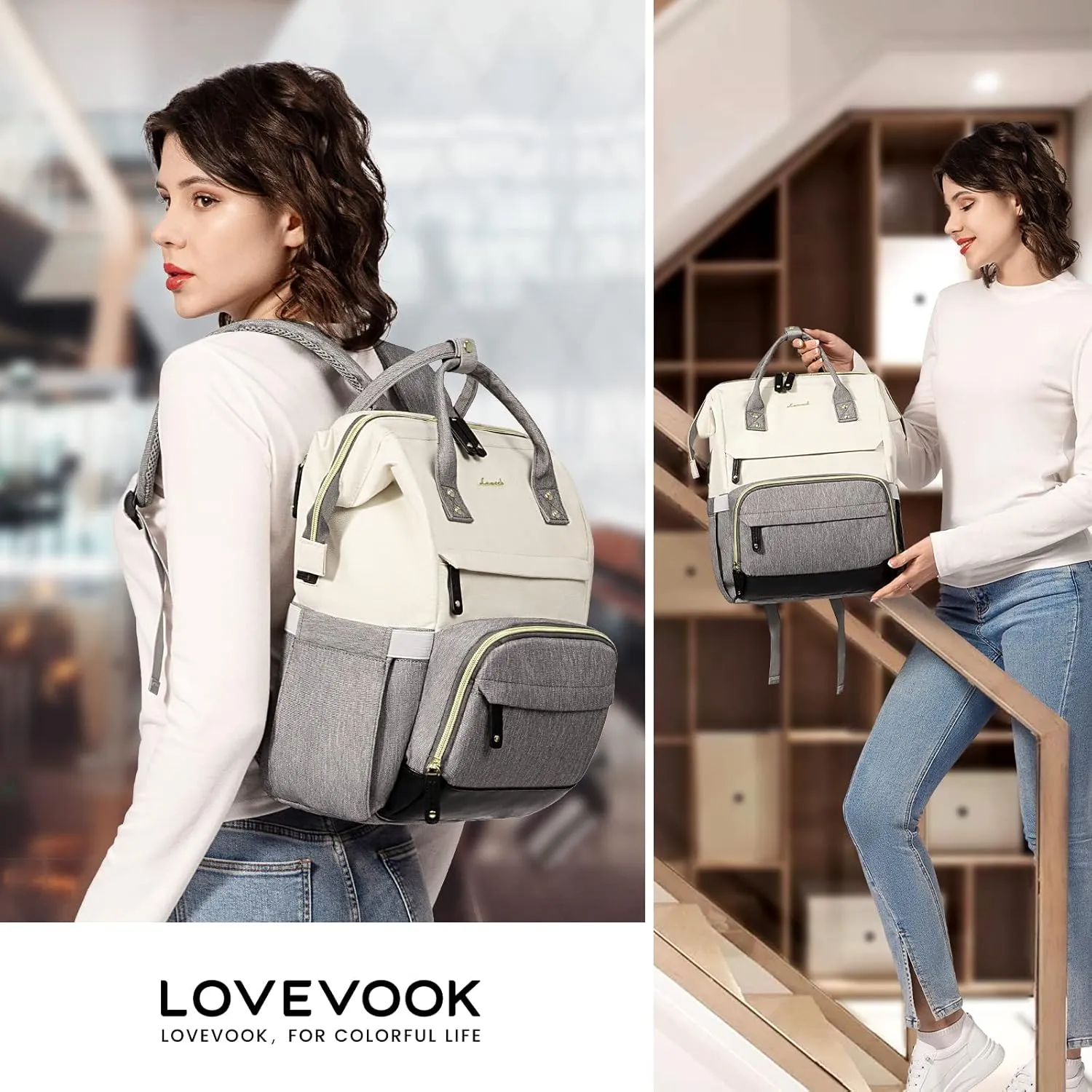 LOVEVOOK Laptop Backpack for Women, 15.6 Inch Work Business Backpacks Purse with USB Port, Large Capacity Nurse Bag College Bookbag for School, Waterproof Casual Daypack for Travel