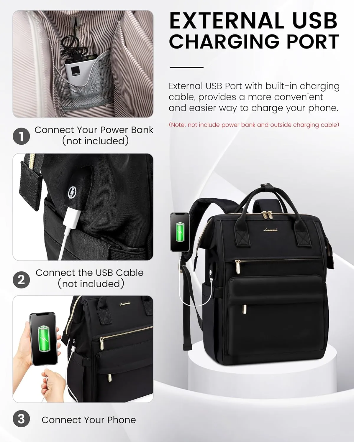 LOVEVOOK Laptop Backpack for Women, 17 Inch Work Teacher Nurse Bag, Large Capacity Business Computer Backpack Purse with USB Port, Stylish Casual Daypack for Travel,Black
