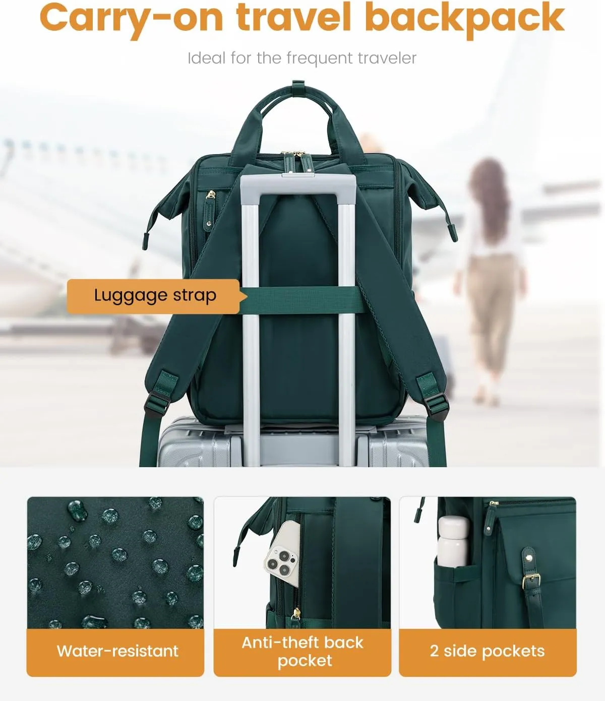 LOVEVOOK Laptop Backpack for Women, Teacher Nurse Work Backpack Purse, Water Resistant Travel Backpack with Separate Laptop Compartment, College Back pack, 15.6 Inch - Dark Green