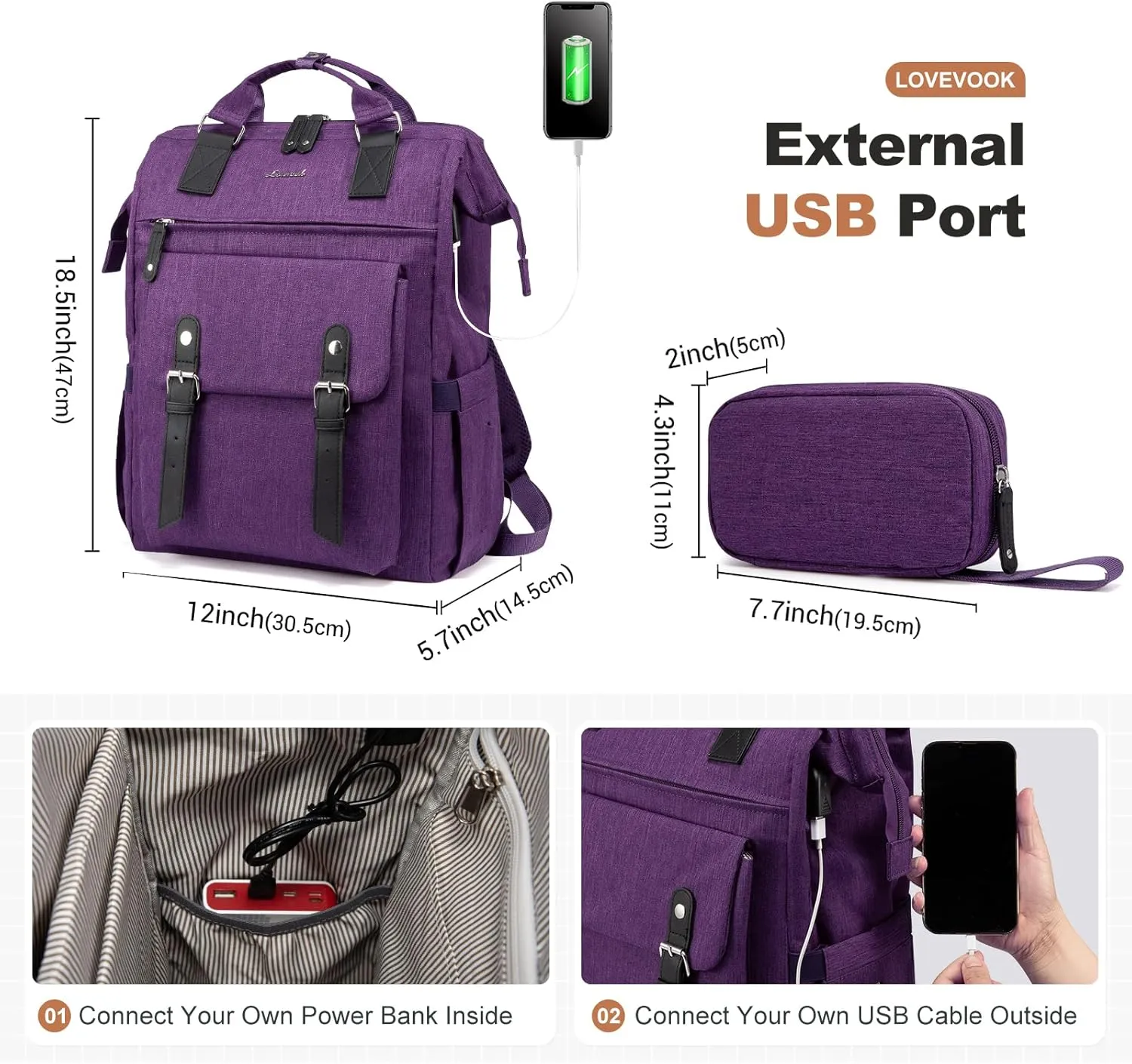 LOVEVOOK Laptop Backpack for Women Work Travel Backpack, Teacher Doctor Nurse Bags College Backpack Purse, Business Commuter Computer Laptop Bag, 17 Inch, Dark Purple-black