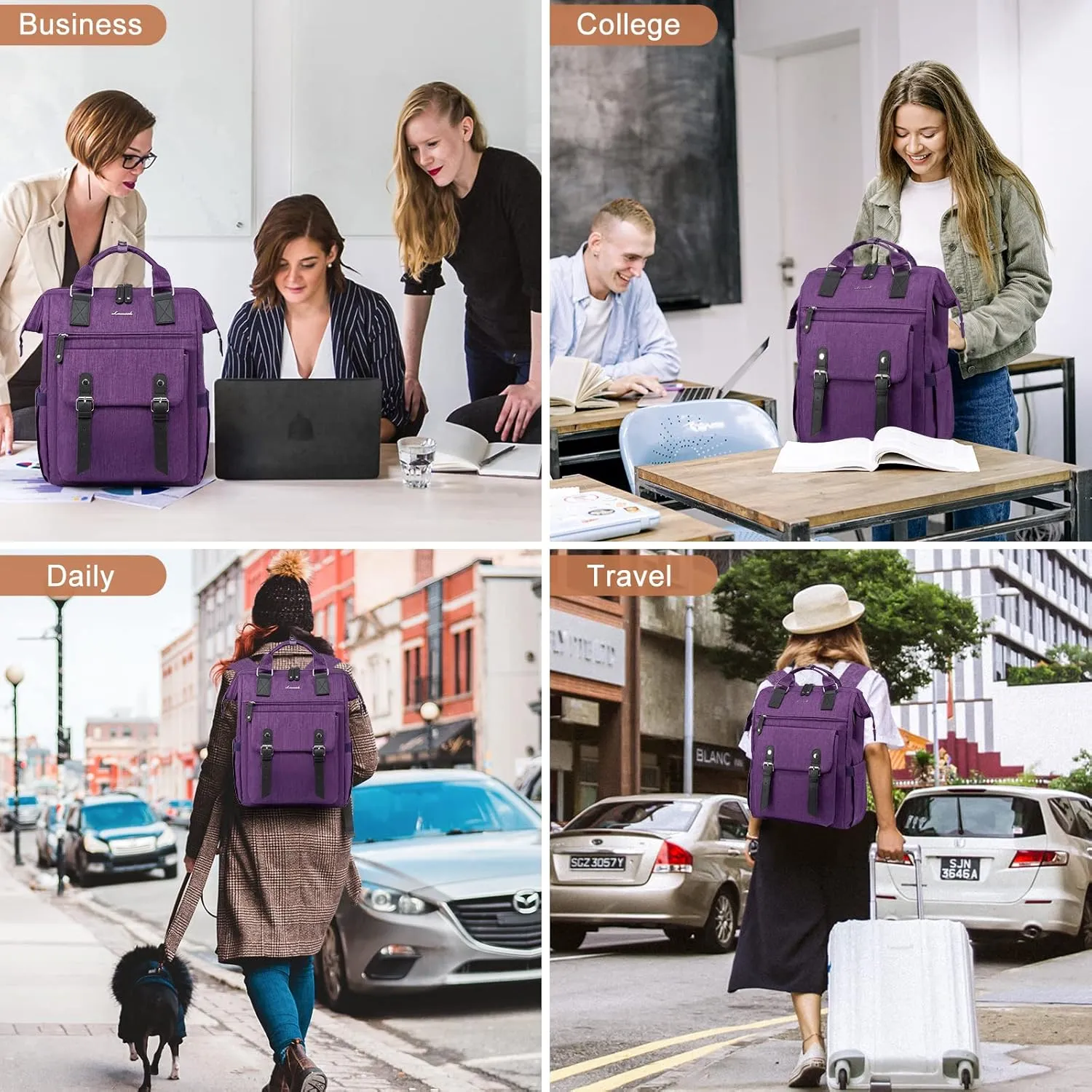 LOVEVOOK Laptop Backpack for Women Work Travel Backpack, Teacher Doctor Nurse Bags College Backpack Purse, Business Commuter Computer Laptop Bag, 17 Inch, Dark Purple-black