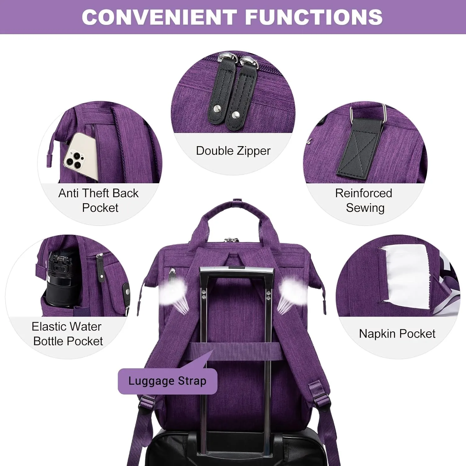 LOVEVOOK Laptop Backpack for Women Work Travel Backpack, Teacher Doctor Nurse Bags College Backpack Purse, Business Commuter Computer Laptop Bag, 17 Inch, Dark Purple-black