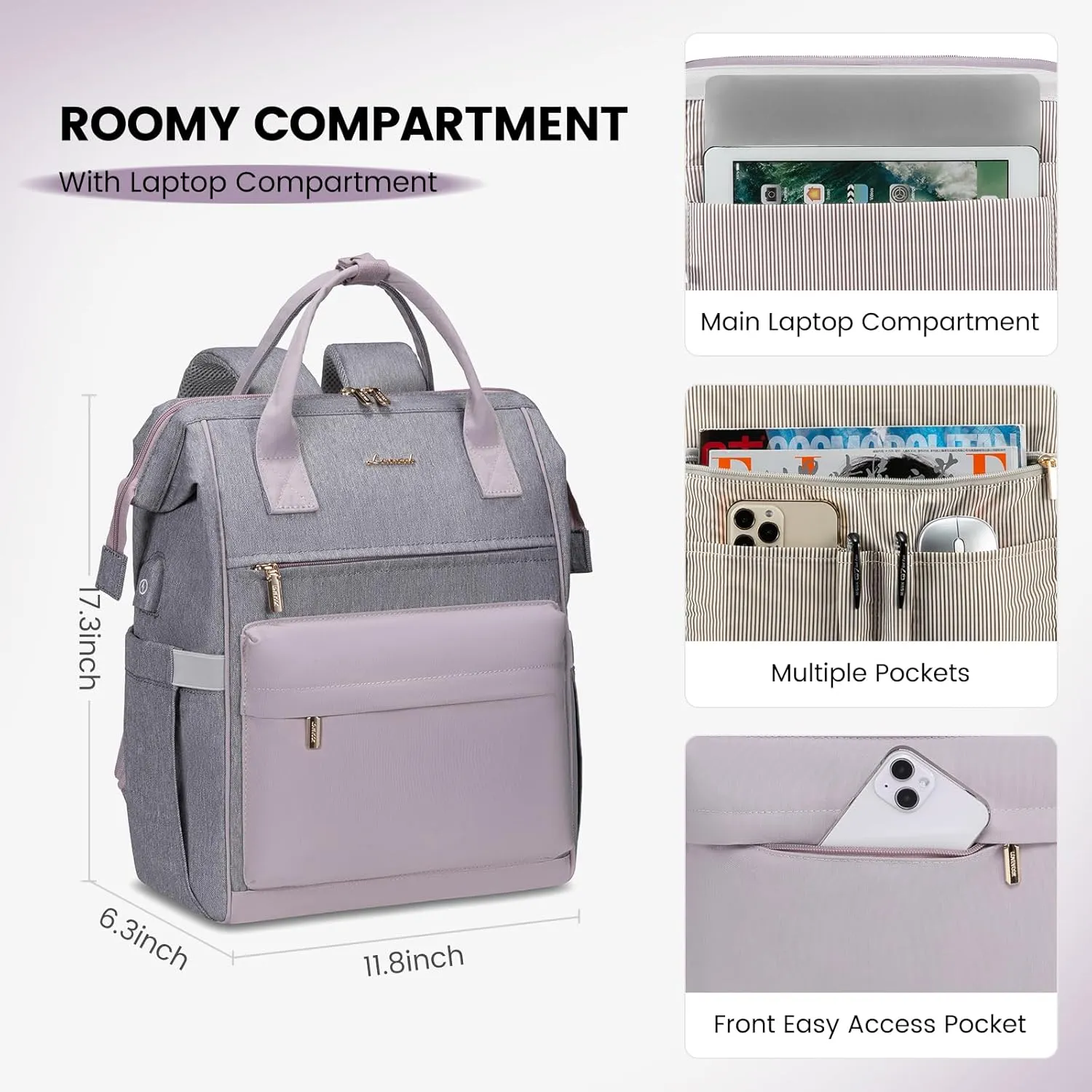LOVEVOOK Laptop Backpack for Women,15.6 Inch Work Teacher Nurse Bag,Business Computer Backpack Purse with USB Port,Stylish Casual Daypack for Travel