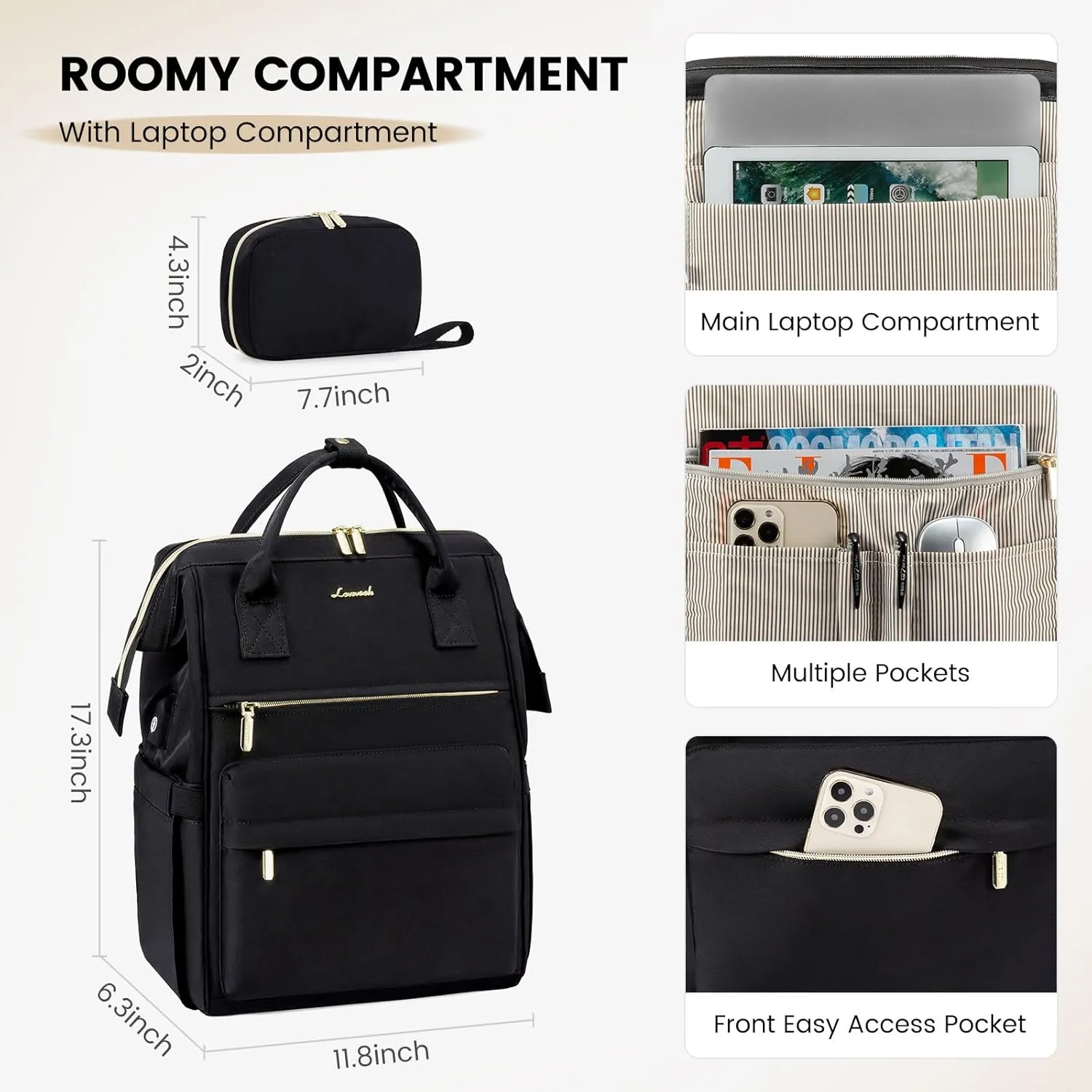 LOVEVOOK Laptop Backpack for Women,15.6 Inch Work Teacher Nurse Bag,Business Computer Backpack Purse with USB Port,Stylish Casual Daypack for Travel