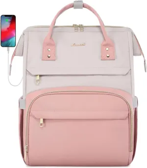 LOVEVOOK Laptop Backpack Purse for Women, 17-inch Large Work Computer Bags, Fashion Travel Business Backpacks, Teacher Doctor Nurse Backpack with USB Port, Pink-Light Purple