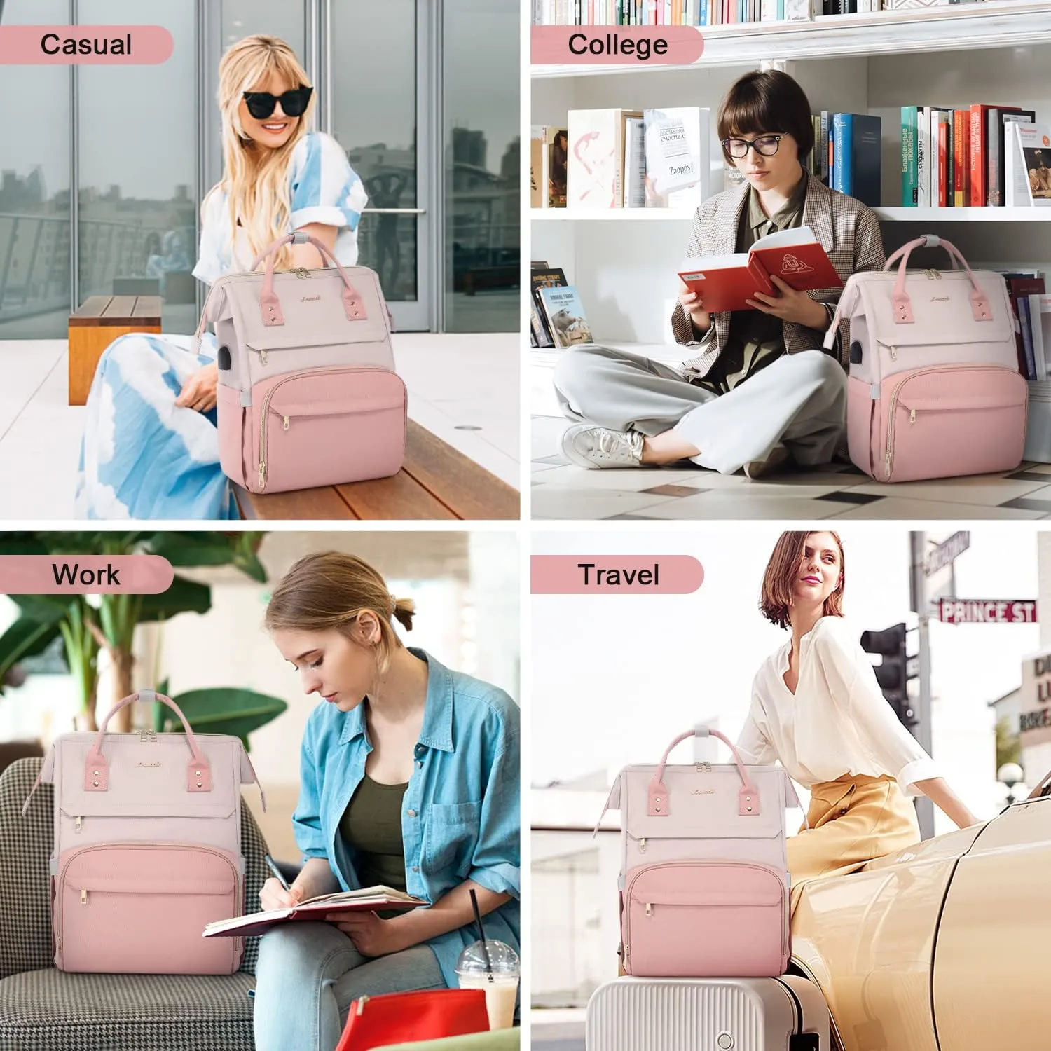 LOVEVOOK Laptop Backpack Purse for Women, 17-inch Large Work Computer Bags, Fashion Travel Business Backpacks, Teacher Doctor Nurse Backpack with USB Port, Pink-Light Purple