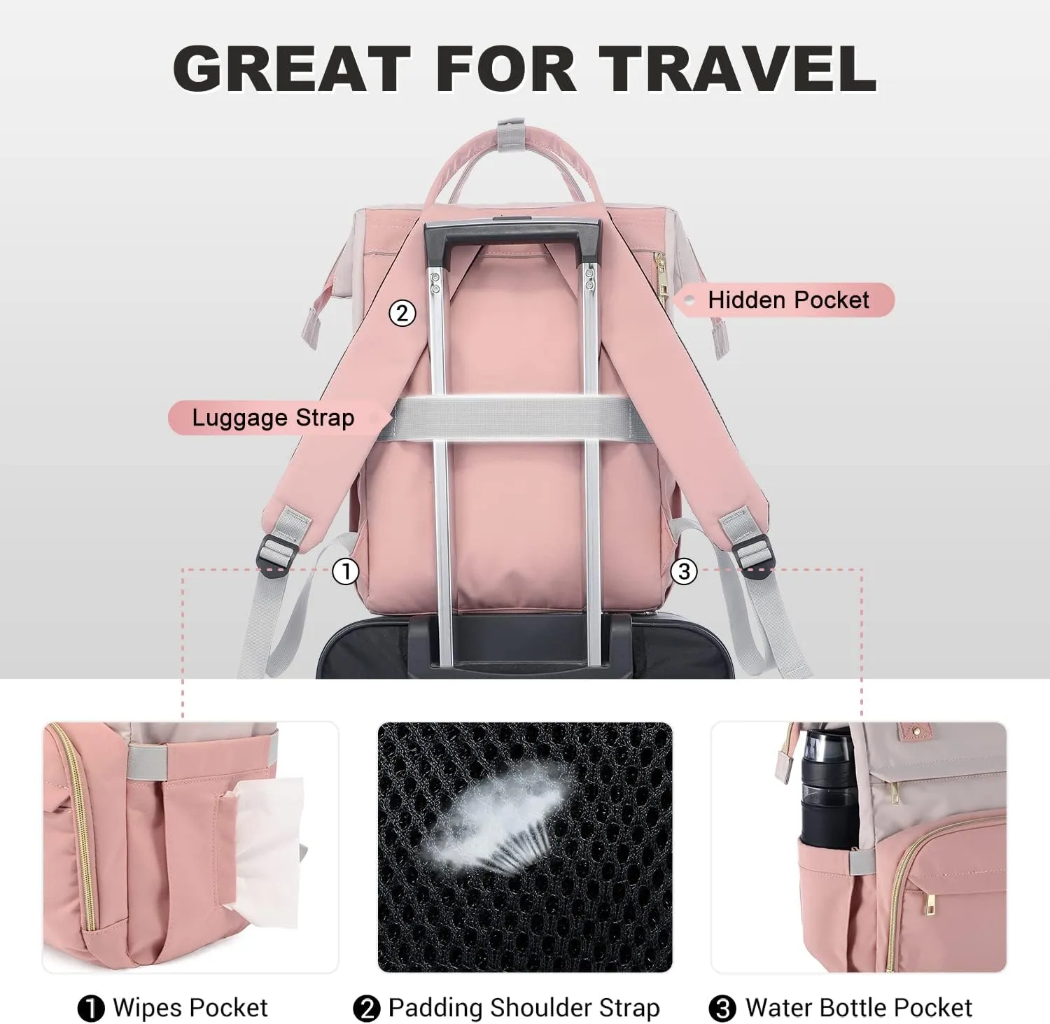 LOVEVOOK Laptop Backpack Purse for Women, 17-inch Large Work Computer Bags, Fashion Travel Business Backpacks, Teacher Doctor Nurse Backpack with USB Port, Pink-Light Purple