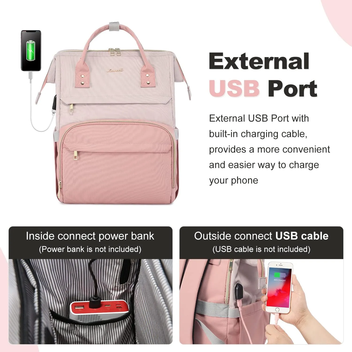 LOVEVOOK Laptop Backpack Purse for Women, 17-inch Large Work Computer Bags, Fashion Travel Business Backpacks, Teacher Doctor Nurse Backpack with USB Port, Pink-Light Purple