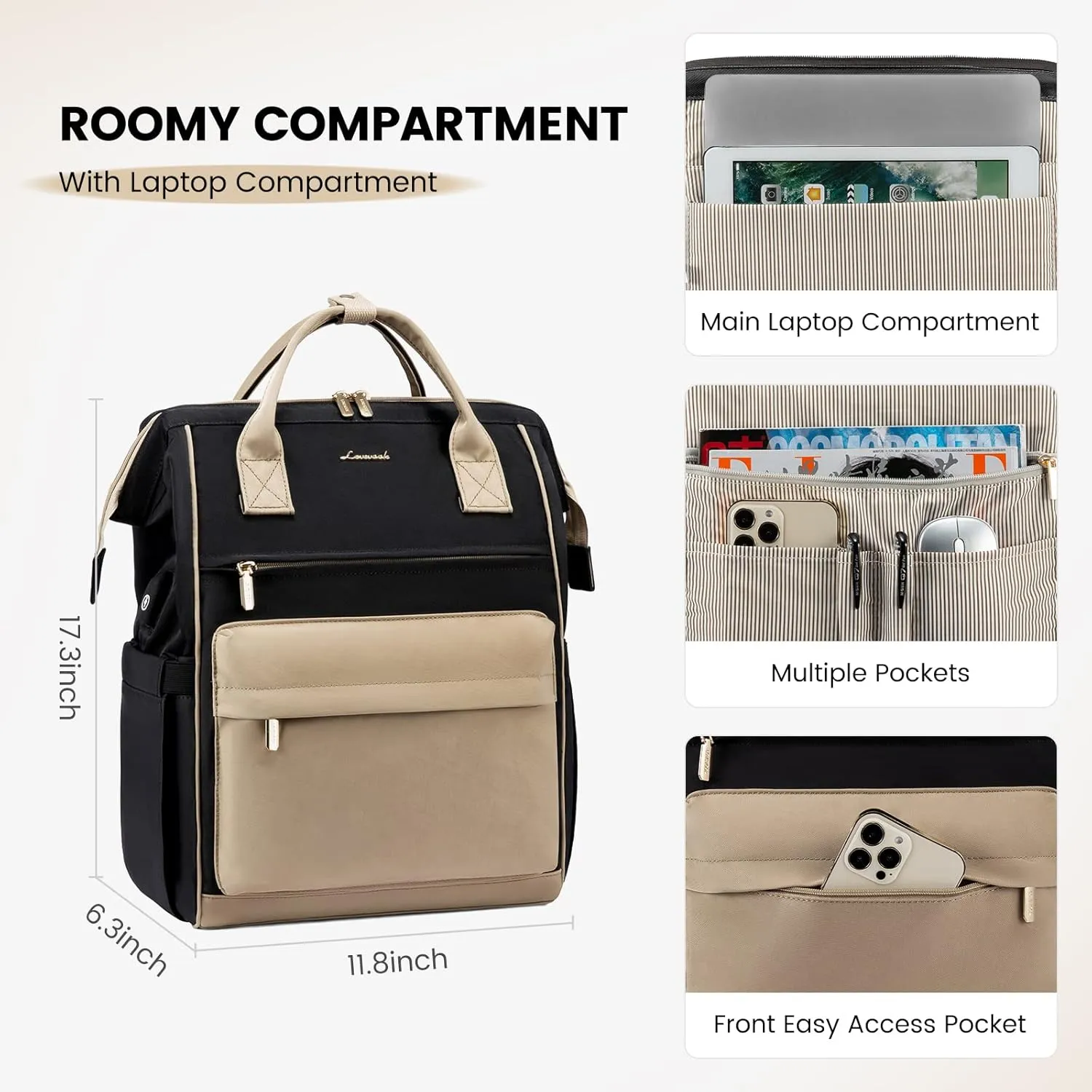 LOVEVOOK Laptop Backpack Purse for Women Waterproof Teacher Nurse Bag, 15.6 inch Work laptop Bag with USB Port, Business Travel Computer Backpack