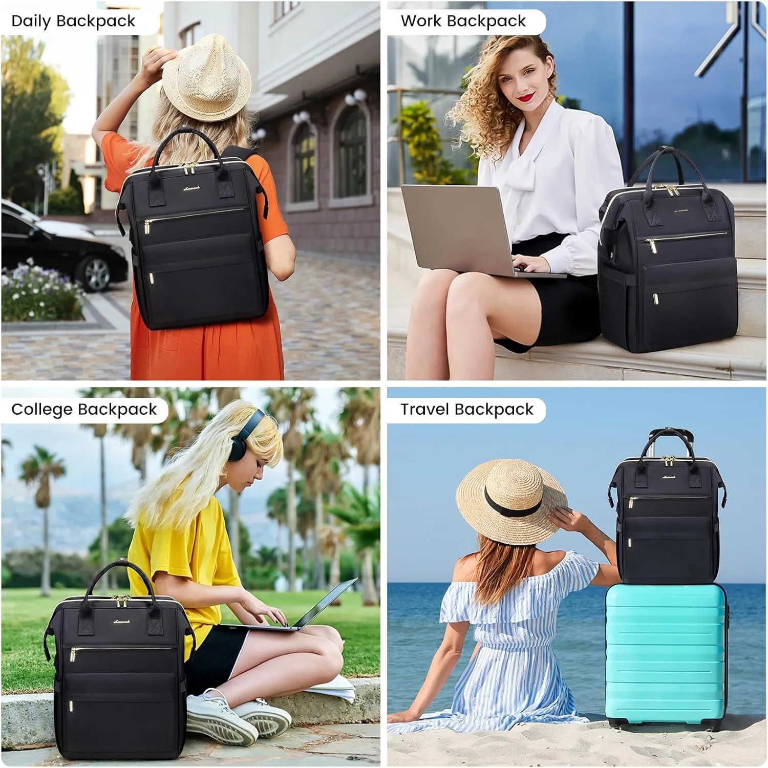 LOVEVOOK Laptop Backpack Purse for Women Waterproof Teacher Nurse Bag with USB Port, 15.6 inch Work Backpack with Laptop Compartment, Business Travel Backpack