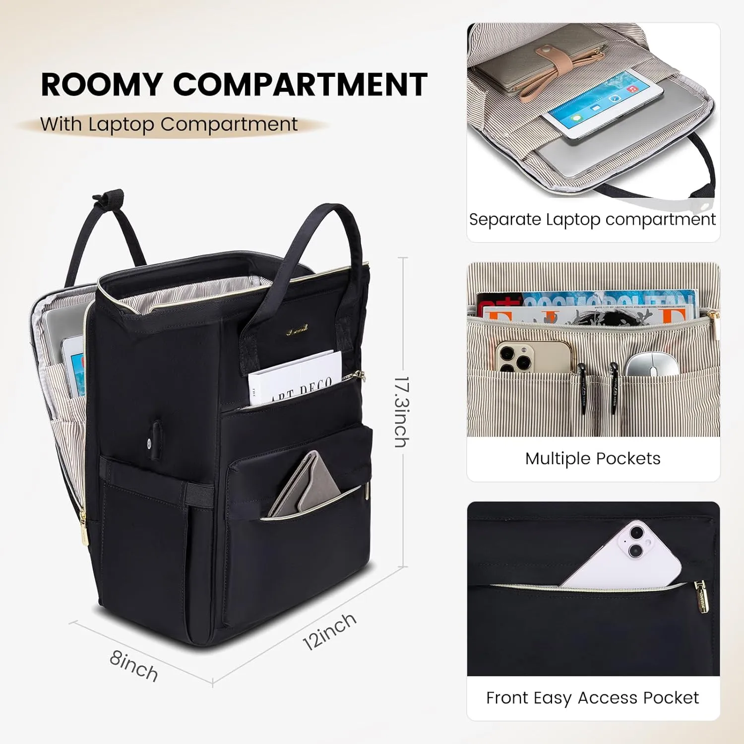 LOVEVOOK Laptop Backpack Purse for Women Waterproof Teacher Nurse Bag with USB Port, 15.6 inch Work Backpack with Laptop Compartment, Business Travel Backpack