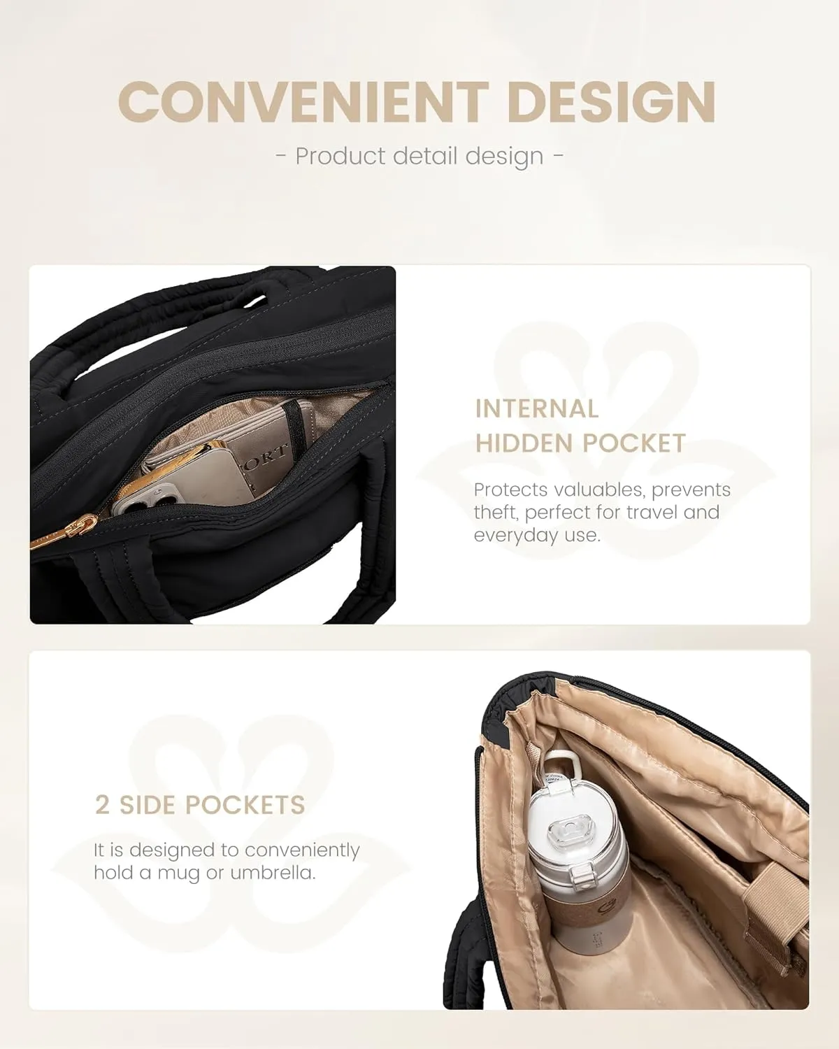 LOVEVOOK Laptop Bag for Women, Lightweight Puffy Work Tote Bag with Clutch Purse, 15.6 Inch Computer Briefcase Bag