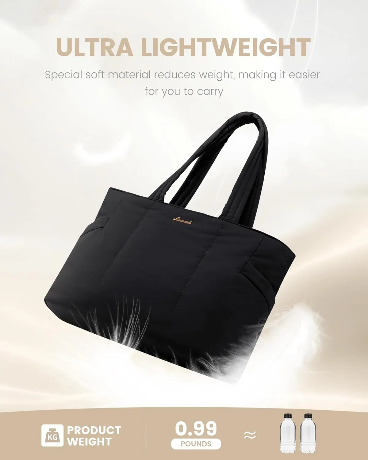 LOVEVOOK Laptop Bag for Women, Lightweight Puffy Work Tote Bag with Clutch Purse, 15.6 Inch Computer Briefcase Bag