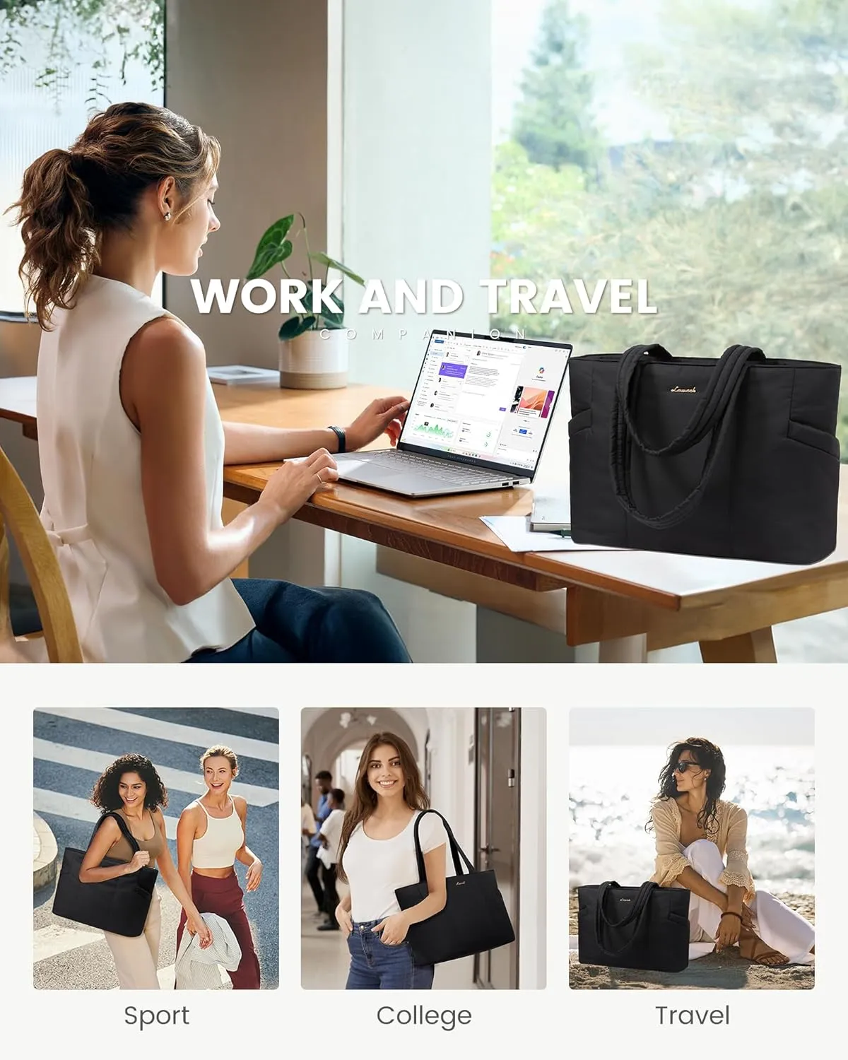 LOVEVOOK Laptop Bag for Women, Lightweight Puffy Work Tote Bag with Clutch Purse, 15.6 Inch Computer Briefcase Bag