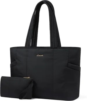 LOVEVOOK Laptop Bag for Women, Lightweight Puffy Work Tote Bag with Clutch Purse, 15.6 Inch Computer Briefcase Bag