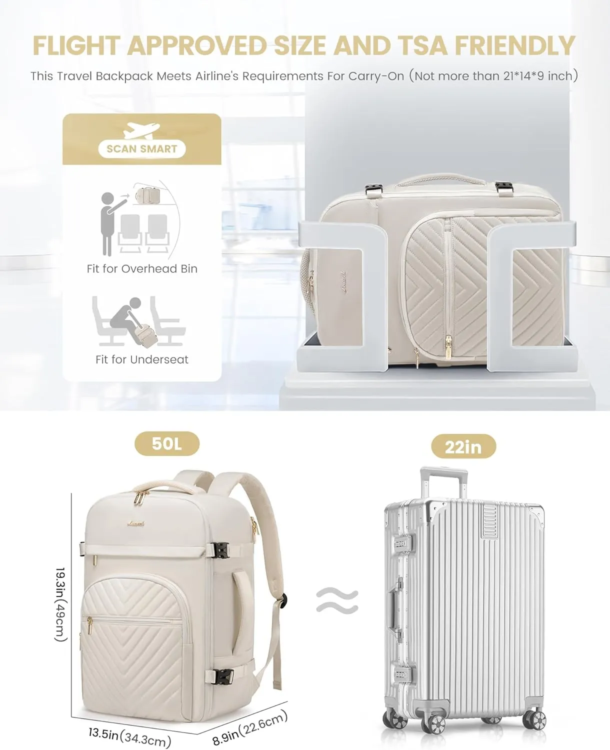 LOVEVOOK Large Travel Backpack for Women, 50L Carry on Backpack for Airplanes, TSA Personal Item Travel Bag for Women fits 18" Laptop, Waterproof Carry on Bags with 4 Packing Cubes