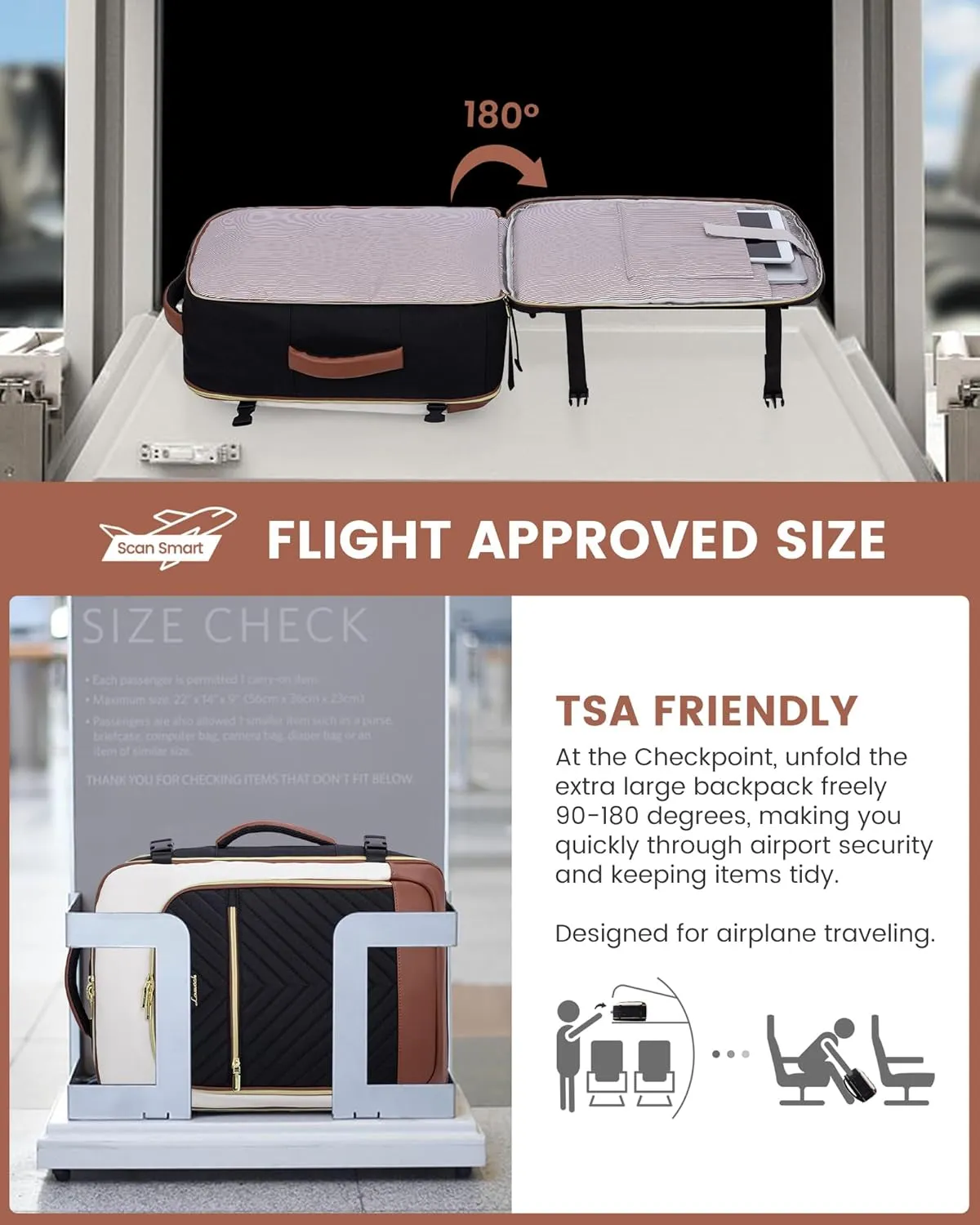 LOVEVOOK Large Travel Backpack for Women, TSA Carry on Backpack for Airplanes, 40L Personal Item Travel Bag for Women fits 17" Laptop,Waterproof Carry on Bag Airplane Approved with 3 Packing Cubes
