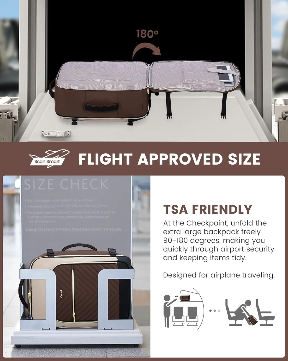 LOVEVOOK Large Travel Backpack for Women, TSA Carry on Backpack for Airplanes, 40L Personal Item Travel Bag for Women fits 17" Laptop,Waterproof Carry on Bag Airplane Approved with 3 Packing Cubes