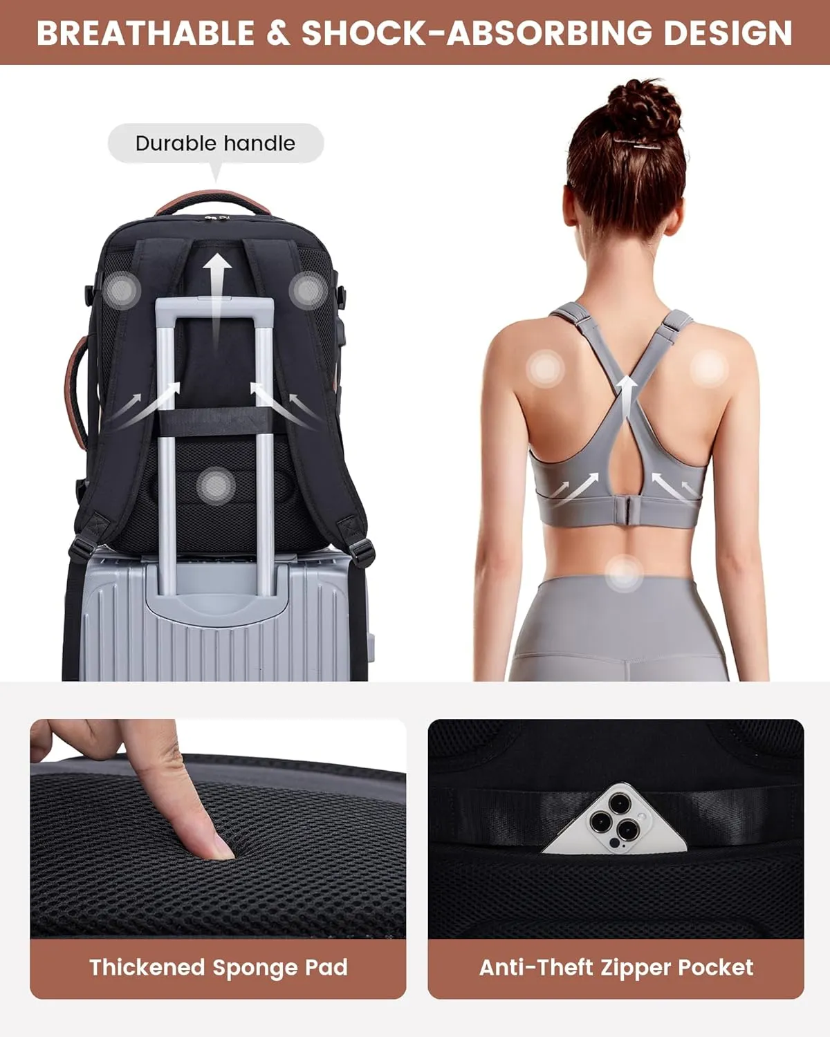 LOVEVOOK Large Travel Backpack for Women, TSA Carry on Backpack for Airplanes, 40L Personal Item Travel Bag for Women fits 17" Laptop,Waterproof Carry on Bag Airplane Approved with 3 Packing Cubes