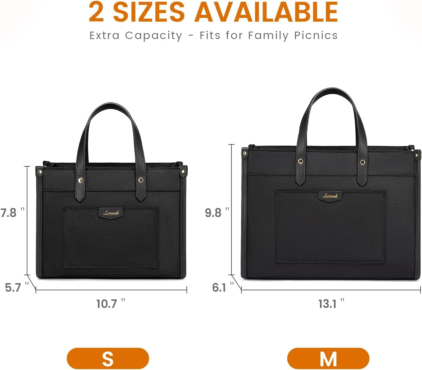 LOVEVOOK Lunch Bag Women Work,Lightweight Insulated Lunch Box for office-lady College Picnic Beach,Fashionable to Match,Black,S
