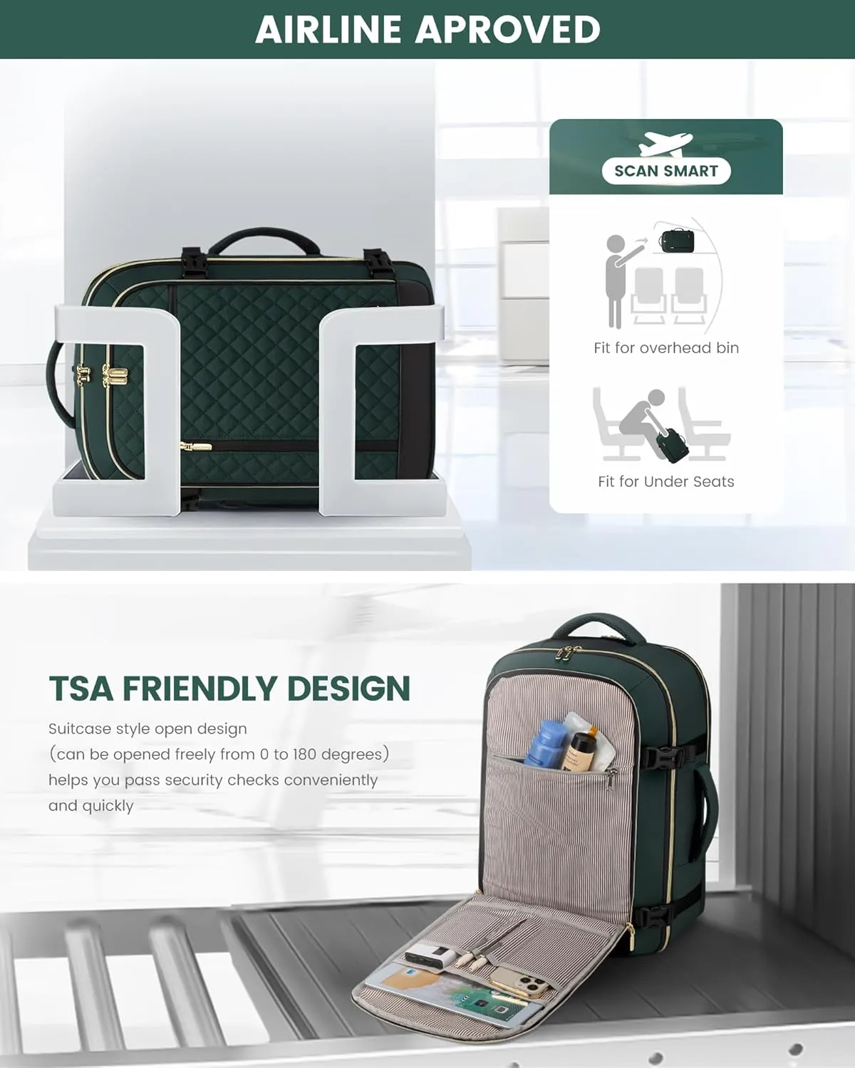 LOVEVOOK Travel Backpack for Women, Carry on Backpack for Airplanes,TSA Personal Item Travel Bag fits 15.6" Laptop,Travel Essentials Carry On Bag Flight Approved with 3 Packing Cubes